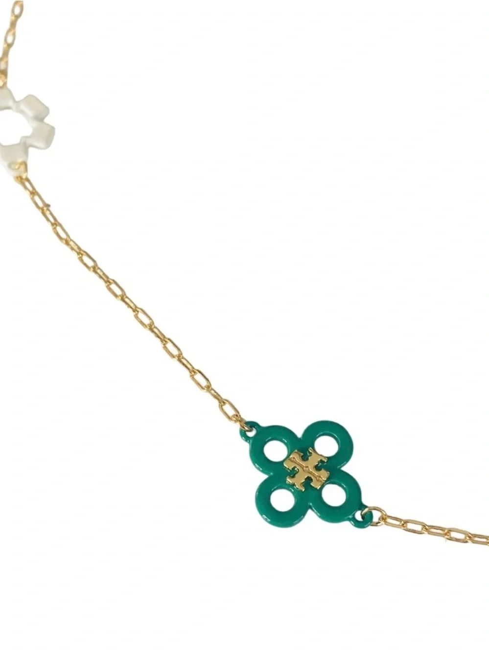 NWT Tory Burch Kira Enamel Charm Necklace in Gold w/ Green & Blue Accents